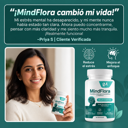 MINDFLORA® 3 EN 1 | PSICOBIÓTICO – Digestión, Hinchazón y Bienestar Intestinal