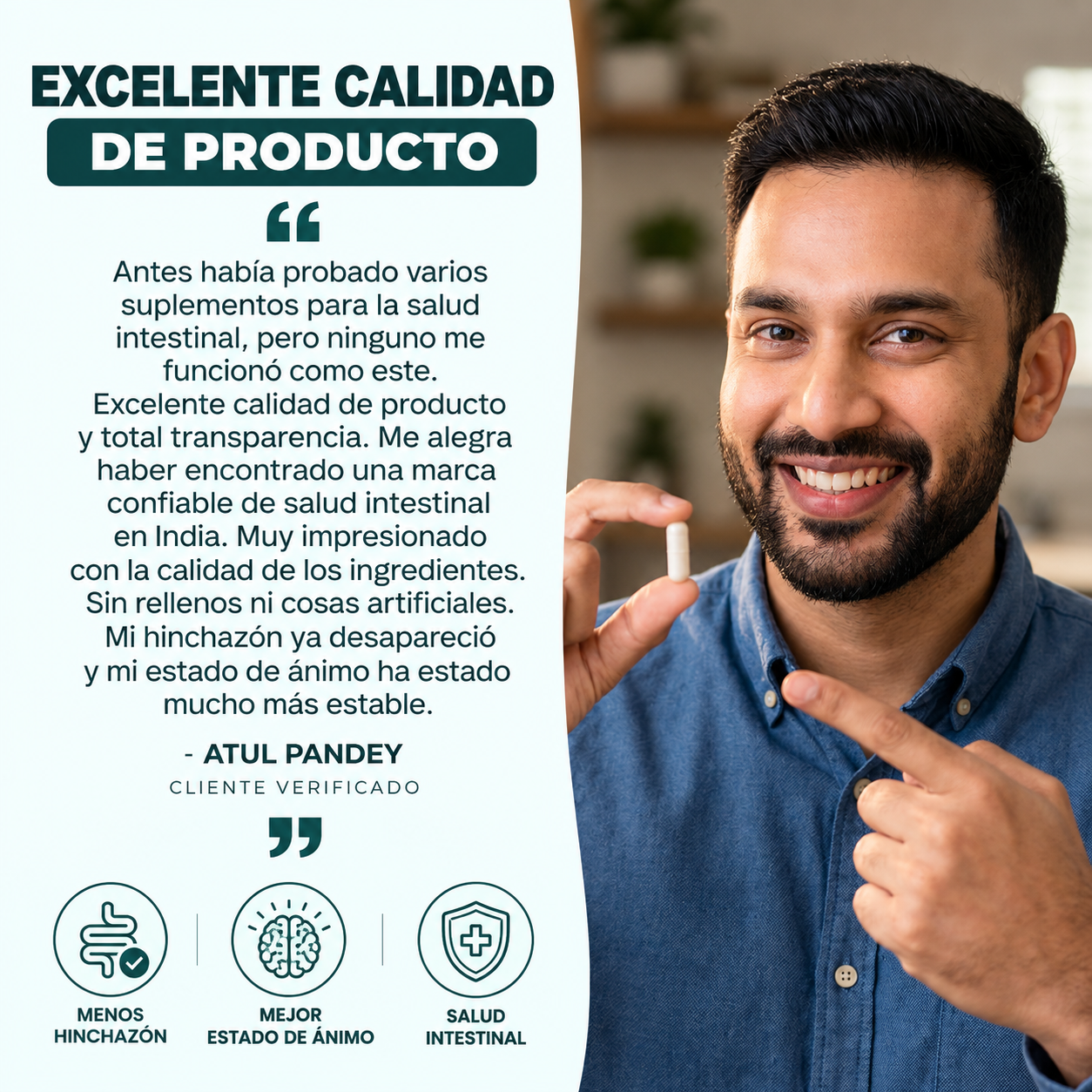 MINDFLORA® 3 EN 1 | PSICOBIÓTICO – Digestión, Hinchazón y Bienestar Intestinal