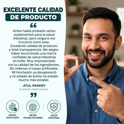 MINDFLORA® 3 EN 1 | PSICOBIÓTICO – Digestión, Hinchazón y Bienestar Intestinal